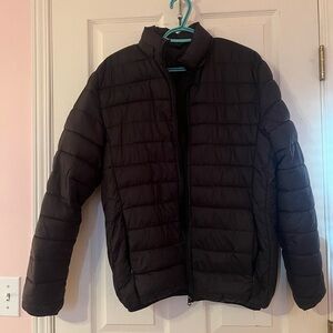 Black Quilted Puffer Jacket with Stand-up Collar